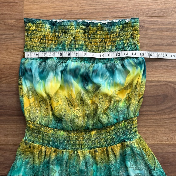 Vintage Y2K Size L Strapless Maxi Dress Rainbow Boho Tye-Dye Paisley Fairy - Picture 7 of 11